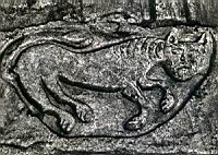 Carennac (Lot) - Eglise St Pierre - Bas-relief du narthex - Leopard